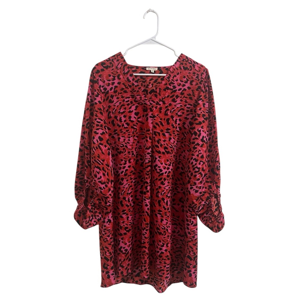 Jodiful Neon Animal Print Dress with Long Flowy Sleeves